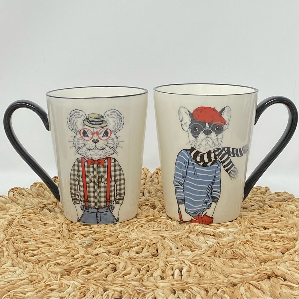 Boston Terrier and Mouse Hipster Coffee Mugs  16 oz Anthropomorphic